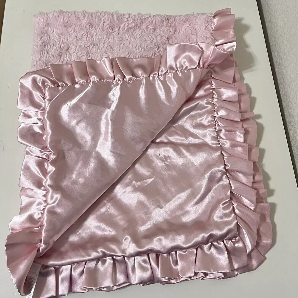 Carter's Pink Rosette Swirl Baby Blanket Satin Ruffle Trim Back Security Lovey